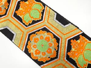 アンティーク　亀甲繋ぎに華紋・桐模様織り出し袋帯（着用可）